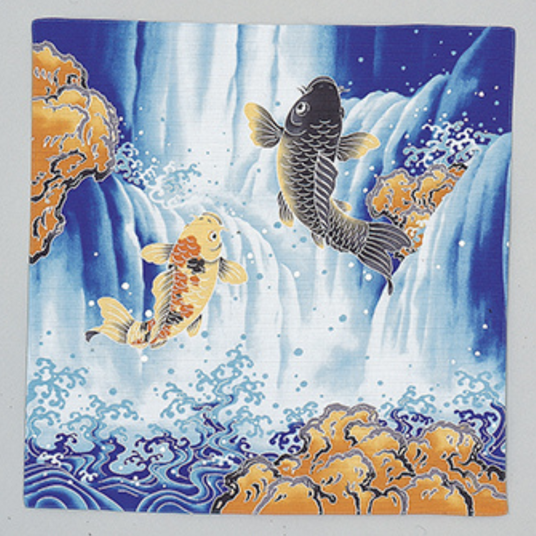 Furoshiki Carp Climbing Waterfalls – Lucky Japan